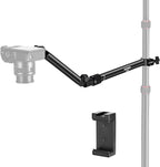 NEEWER Overhead Camera Mount Arm with Phone Clip, 22"/56cm 180°&360° 2 Section Flexible Holding Arm for Desk Stand, Fits 0.87"-1.1" Tube, 5.5lb/2.5kg Max Load for Camera LED Ring Light Mic, DS009