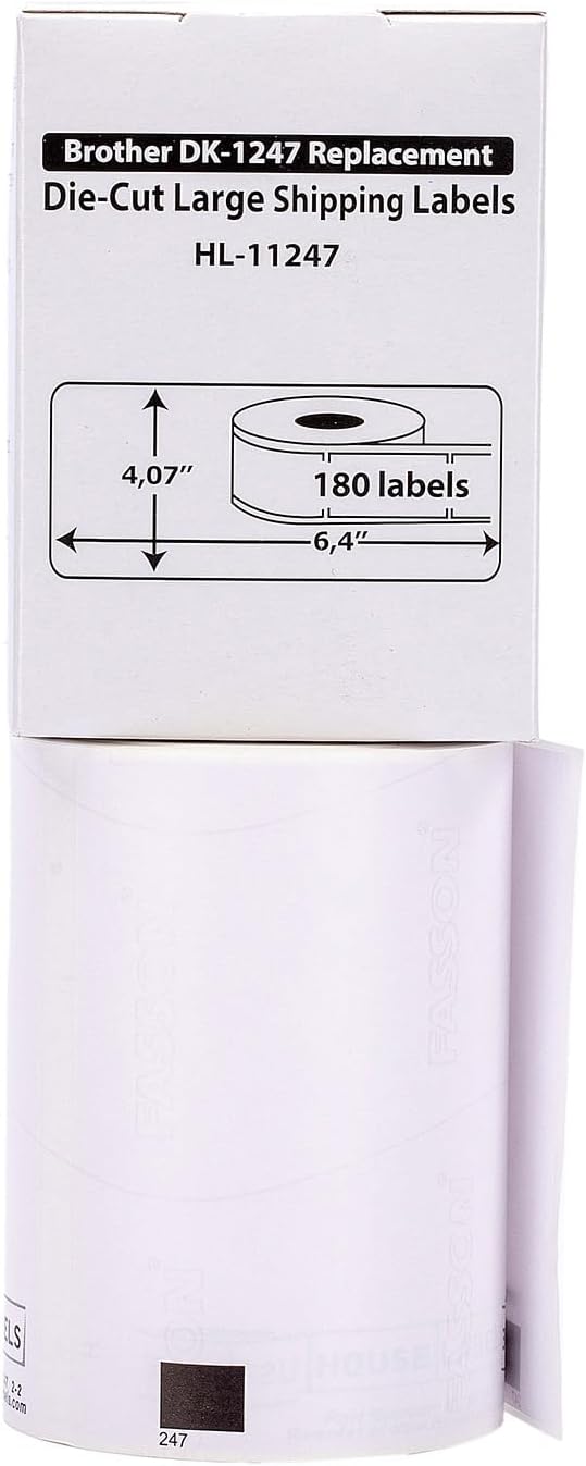 HOUSELABELS Compatible with DK-1247 Replacement Roll for Brother QL Label Printers; 180 Large Shipping Labels; 4.07" x 6.4" (103mm*163mm) - 4 Rolls