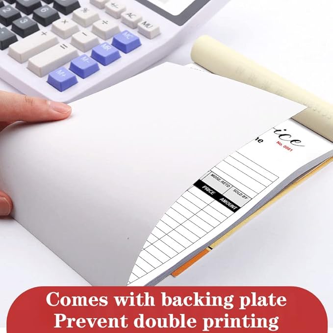 Custom Carbonless Sales Invoice Form Books for Small Business, Personalized NCR 3-Part Receipt Book with Carbon Copies, Cover Add Company Name, Address and Number Printed