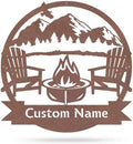RealSteel Personalized Mountain Campfire Monogram Metal Sign – Custom Family Name Rustic Wall Art for Cabin, Campground, RV & Backyard Fire Pit – Outdoor Camping Décor – Unique Personalized Gift – USA