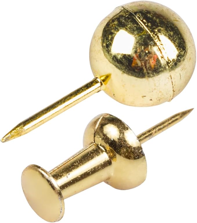JAM PAPER Colorful Push Pins - Flat & Round Head Thumb Tack Combo Set - Gold Pushpins - 200/Pack