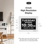 American Lifetime 【New 2025】 Dementia Digital Clock for Seniors, Large Display with Custom Alarms, Clock with Day & Date for Elderly, Large Number Digital Clock White