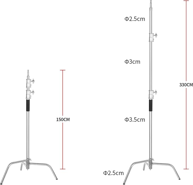 Soonpho 2 Packs Heavy Duty C-Stand Kit,Stainless Steel Photography Light Stand Base,Adjustable 5-10.8 feet Sturdy Tripod for Studio Softbox, Monolights, Reflector, Umbrella