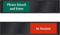 SmartSign Privacy Sign Please Knock And Enter/In Session Door Slider Sign for Office, Conference, Hotel, Hospital, Therapy, Training| 2.25" x 10" Plastic Black, Made in USA