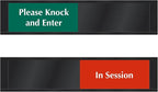 SmartSign Privacy Sign Please Knock And Enter/In Session Door Slider Sign for Office, Conference, Hotel, Hospital, Therapy, Training| 2.25" x 10" Plastic Black, Made in USA