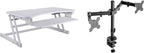 Rocelco 37.5" Height Adjustable Standing Desk Converter with Dual Monitor Mount and Slide Out Retractable Keyboard Tray - Sit Stand Up Double Screen Tabletop Riser Workstation - White (R DADRW-DM2)