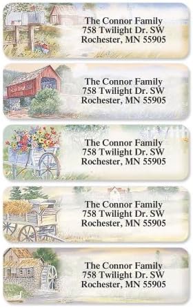 Colorful Images American Countryside Rolled Personalized Return Address Mailing Labels with Dispenser, Customize with Name & Shipping Address, 500 ¾” x 2½” Self Adhesive, Easy Peel Label Roll