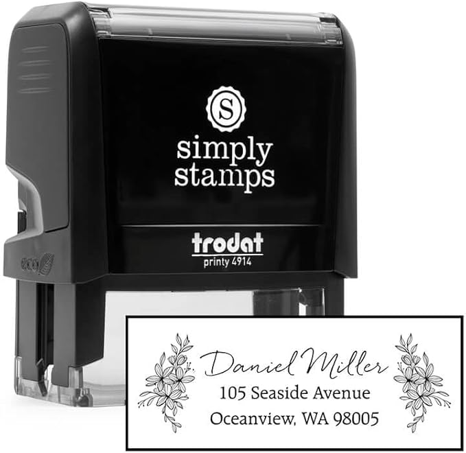 Custom Floral Address Stamp | Choose from 12 Designs | Multiple Ink Color Options | Envelope Return Address Stamp for Couple or Family (Design 9, Large)