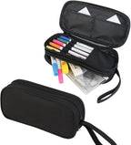 HiMagics Children's Pencil Case, Large Zipper Pencil Pouch for Boys with Two Compartments Boys Pen Pouch for School Dog Pencil Bag, Black