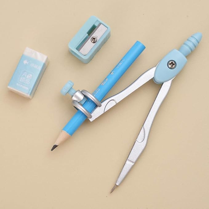 8 Pcs Compass/Math Set for Students with Shatterproof Storage Box, Geometry Set for School, Includes Ruler, Protractor, Compass, Pencil,Pencil Sharpener and Eraser,etc. Perfect Gift