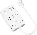 Surge Protector Power Strip 1 FT Flat Extension Cord ，10 AC Outlets & 4 USB Ports(5V/3.4A 17W), 1080J ，Wall Mountable Desktop Charging Station with Flat Plug for Office Supplies and Home, White