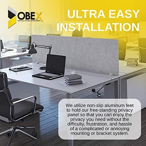 OBEX Free Standing Desk PET Privacy Screen Table Top Home & Office Furniture Partitions and Dividers, Portable Workstation Freestanding Panels, 24" x 72", Sand