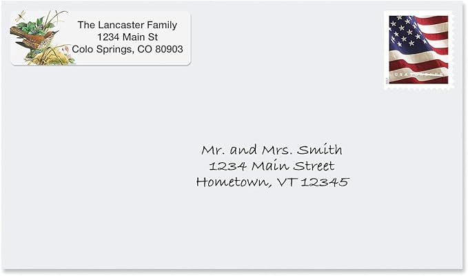 Meadow Birds Rolled Personalized Return Address Mailing Labels with Dispenser, Set of 500, 5 Designs, Small ¾ x 2½ Inch Size, Custom Self-Adhesive Sticker Roll, by Colorful Images