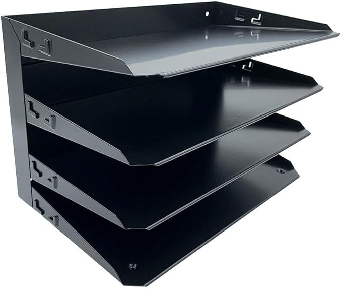 Huron Desktop Horizontal 4-Slot Legal File Binder Organizer Storage Letter Tray, Black Commercial Grade Steel
