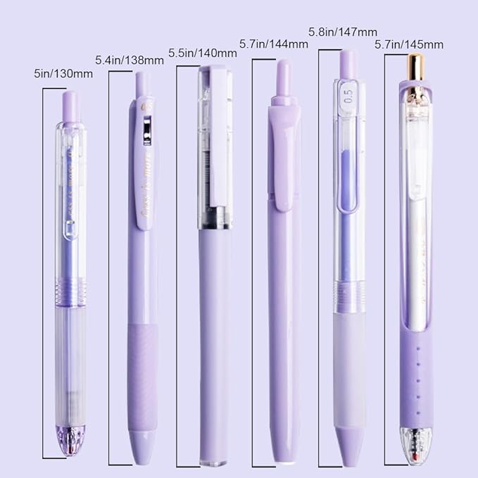 6 Count Pastel Gel Ink Pen Set,Cute Note Taking 0.5mm Fine Point Retractable 5 Count Black Ink Pens with 1 Count Highlighter for Writing, Journaling, School, Office (Purple)