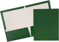 JAM PAPER Laminated Two Pocket Glossy School Folders - Letter Size - High Gloss Green - Bulk 100/Box