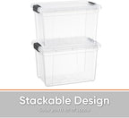 Superio Clear Storage Boxes with Lids, 2.4 Quart Plastic Container Bins for Organizing, Stackable Crates, BPA Free, Non Toxic, Odor Free, Organizers for Home, Office and Dorm,
