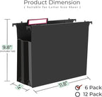 Y YOMA Plastic Extra Capacity Hanging File Folder, Letter Size, 4” Expansion, 6 Pack Black Reinforced Expanding Hanging Folders with Tabs, Heavy Duty Waterproof Accordion for Bulky Files