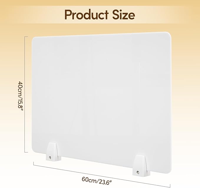 4PCS Acrylic Desk Dividers - 23.6”L x15.8”W White, Office Privacy Partitions with Clamps, Plexiglass Protective Shields for Offices Schools Call Centers