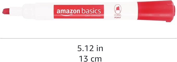 Amazon Basics Dry Erase Markers For Whiteboards, Chisel Tip, Low-Odor, Red, Pack of 12