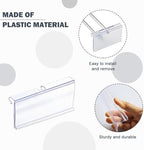 Diteje 20 Pack Plastic Wire Shelf Label Holder,Shelving Rack Retail Sign Hook Labels Clip On with Paper Inserts, 3.94x1.50inch