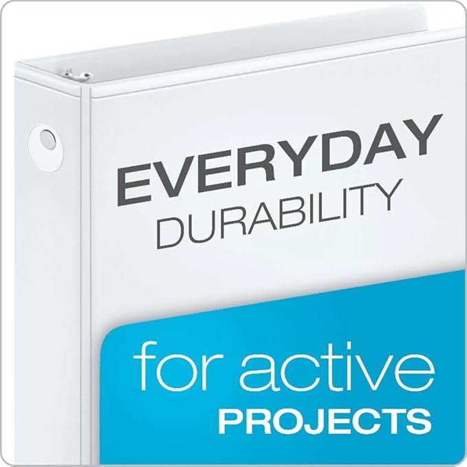 Cardinal Economy 3 Ring Binders, Binders for School and Office, Durable 1/2 inch Round Rings, Holds 125 Sheets, ClearVue Presentation View, Non-Stick, White, Carton of 12 (90601)