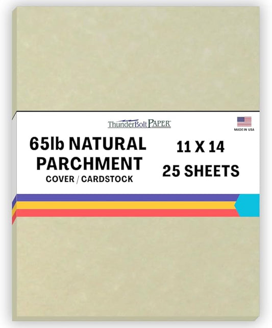 25 Natural Parchment 65lb Cover Paper Sheets 11 X 14 Inches Cardstock Weight Colored Sheets 11" X 14" (11X14 Inches) Scrapbook|Picture-Frame Size - Printable Old Parchment Semblance