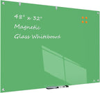 TSJ OFFICE Glass Dry-Erase Board - 48 x 32 Inches Wall Mounted Glass Whiteboard, Large Frameless Magnetic White Board for Office, Home & School, Green