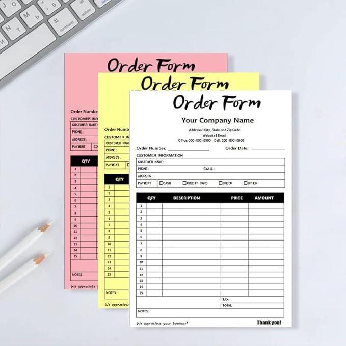 Personalized Invoice Book Custom 2 Part/3 Part Receipt Book Quote Estimate Order Forms Carbonless Form with Your Company Name Logo Address,2-10 Books (Style 9)