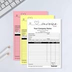 Custom Carbonless Sales Invoice Form Books for Small Business, Personalized NCR 3-Part Receipt Book with Carbon Copies, Cover Add Company Name, Address and Number Printed