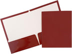 JAM PAPER Laminated Two Pocket Glossy School Folders - Letter Size - High Gloss Maroon Red - Bulk 100/Box