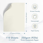 MOS Off-White Cardstock Paper 11 x 14 Inch (110 Sheets) — Heavyweight Poster Board Card Stock for Crafts, Certificates, Menus, Art Projects, Printer Compatible