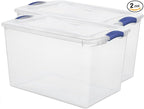 2 Pack 66 Quart (62.4L) Heavy-Large Clear Plastic Storage Bins with Locking Blue Latch Lids – Stackable & Airtight Containers for Garage, Closet & Basement, Ideal for Bulky Items, Clothing