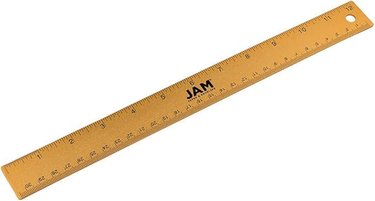 JAM PAPER Strong Aluminum Ruler - 12 Inch - Metal Ruler with Non-Skid Cork Backing - Gold Metallic - Sold Individually