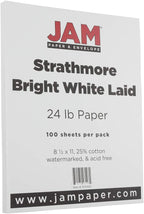 JAM PAPER Strathmore 24lb Paper - 90 gsm - 8.5 x 11 - Bright White Laid - 500 Sheets/Ream