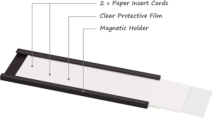 Realth C Channel Magnetic Label Holders 10 Pack 2' x 4'' with Paper Inserts and Clear Plastic Protectors, Magnetic Data Card Holders File Cabinet Labels for Metal Racks and Shelves