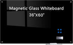 Magnetic Glass Dry Erase Board White Board Wall Mounted Whiteboard, Large Frameless Writing Board Black Glassboard, 60" W x 36" H