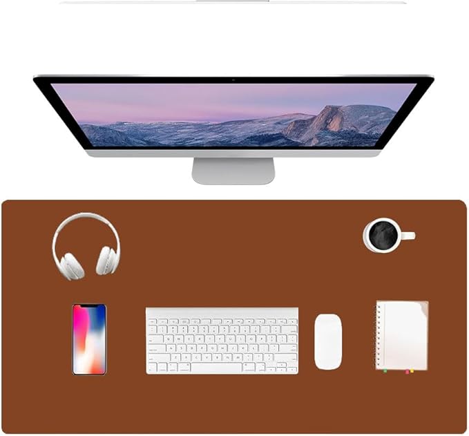 PU Leather Desk Pad Protector Gaming Mouse Pad Non Slip Desk Mat for Keyboard and Mouse Waterproof Desk Writing Pad for Office and Home Desk Accessories(Brown, 23.6 * 11.8)