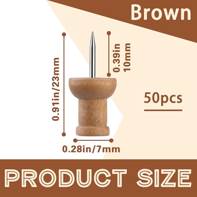 50 Pcs Wooden Push Pins, Decorative Thumb Tacks, Push Pins for Cork Board Head Pin Wood Map Tacks Marking Pin, Wood Thumb Tacks Decorative for Bulletin Boards Craft Projects with Storage Box, Coffee