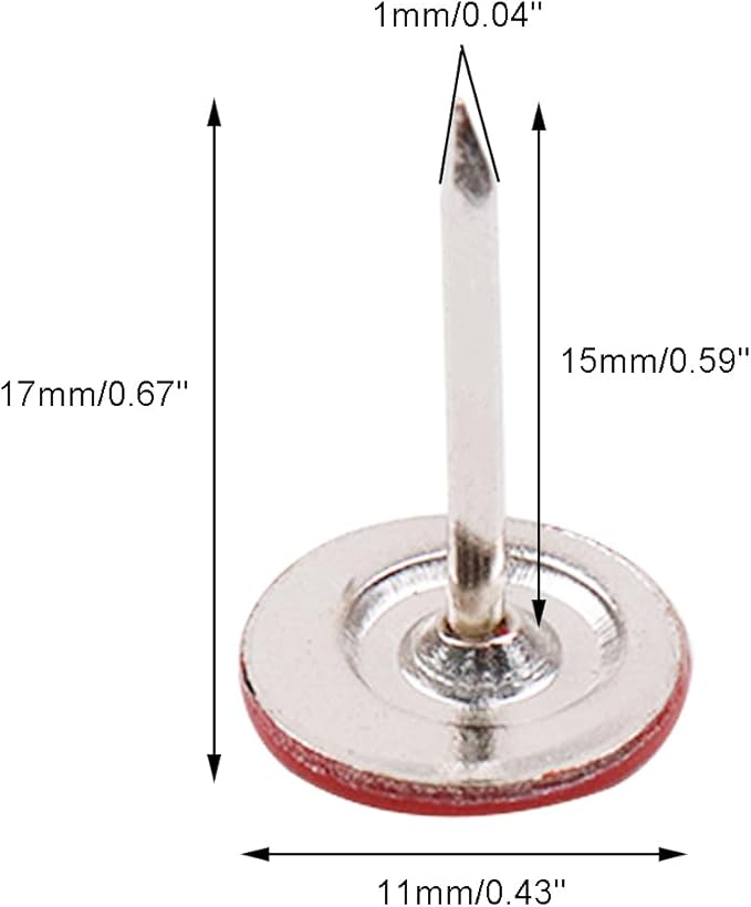 100Pcs Flat Head Upholstery Tacks Home Furniture Decor Tacks Upholstery Nails Flat Push Pins Flat Thumb Tacks Red (11mmx17mm)