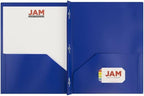 JAM PAPER Plastic 2 Pocket POP Folders - Durable School Folders with Metal Prongs Fastener Clasps - Dark Blue - Bulk 48/Pack