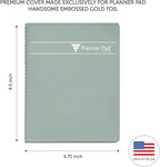 Planner Pad Spiral Bound January-December 2026/ Calendar Year 6 3/4" x 8 1/2" Medium 3-Tier Funnel Down 12 Month Organizer, Greenish Grey Cover/Soft Green Ink