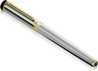 Dryden Designs Fountain Pen - Medium and Fine Nibs - Metallic Silver - Includes 24 Ink Cartridges - 12 Black and 12 Blue.