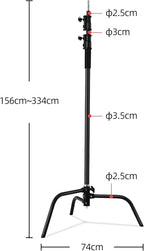 2 Packs C-Stand Kit,Heavy Duty Steel Photography Light Stand Kit,Adjustable 5-10.8 feet Sturdy Turtle Base for Studio Softbox, Monolights, Reflector, Umbrella（Black）
