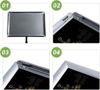Adjustable Poster Sign Stand Holder Heavy Duty Snap Open Aluminum Pedestal Floor Standing Sign Holder Vertical and Horizontal View Sign Displayed,Advertising Display Stand (Black, 8.5x11inches)