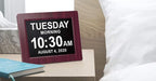 American Lifetime, New Version, Day Clock Extra Large Impaired Vision Digital Clock with Battery Backup and 5 Alarm Options, Premium Mahogany Color, 8 inch