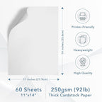 MOS White Cardstock Paper 11 x 14 Inch (60 Sheets) — Heavyweight Poster Board Card Stock for Crafts, Certificates, Menus, Art Projects, Printer Compatible