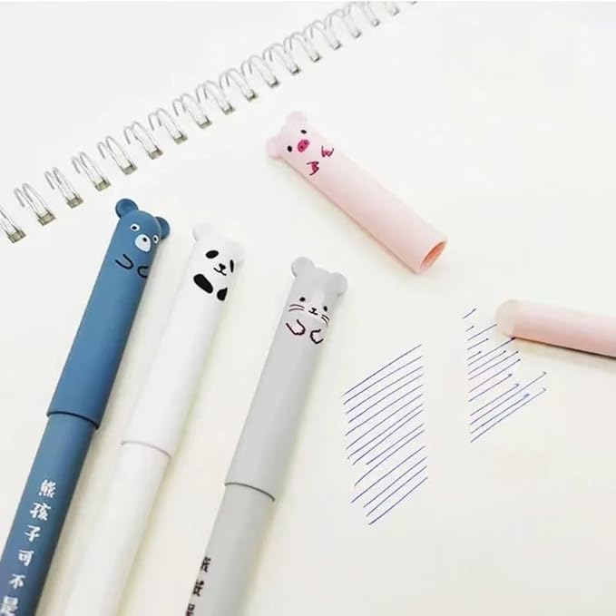 Piaogui 6pcs 0.5mm Erasable Gel Pens,Kawaii Cute Bear Pig Erasable Gel Pen Set Kawaii Pens Back to School Stationery Supplies for Writing Noting Journaling Kids Gifts (Pink-6 Pcs)