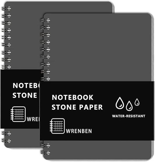 2PCS Waterproof Stone Paper Spiral Notebooks with PVC Cover and Grid Pattern 100 Pages, All-Weather Notepad A6 Medium Size for Outdoor Workers (4.8"x7", Grey)