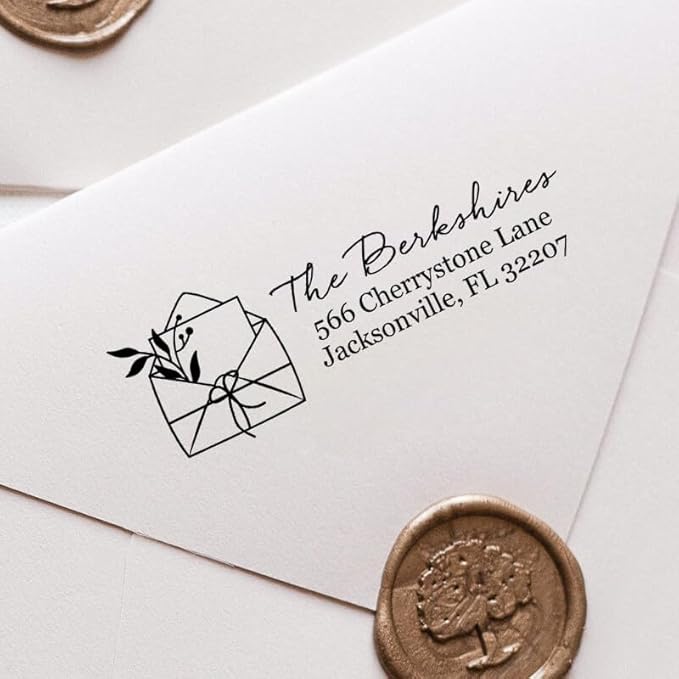 Custom Floral Address Stamp | Choose from 12 Designs | Multiple Ink Color Options | Envelope Return Address Stamp for Couple or Family (Design 4, Extra Large)
